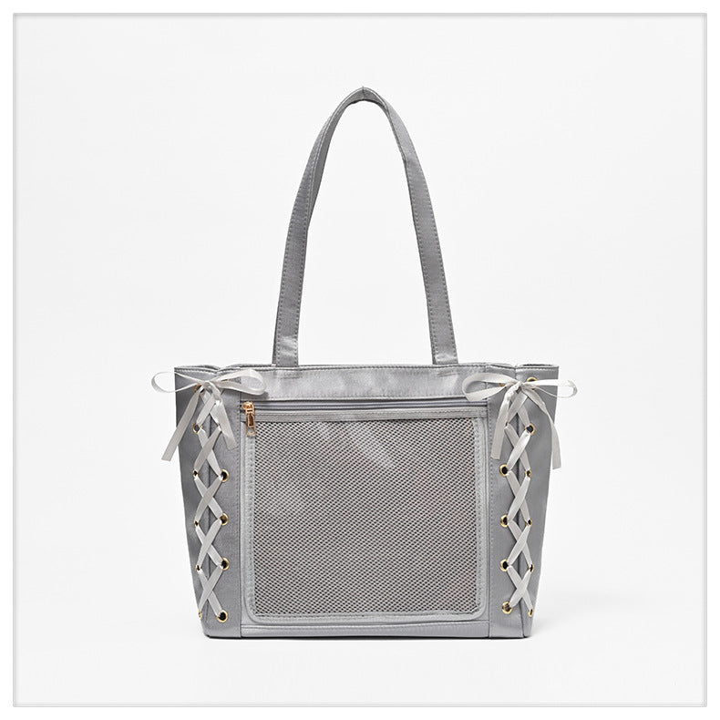 Ita Shoulder Bag Shiny Nylon Tote Ita Bags with Ribbon