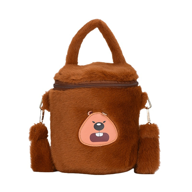 Cute Fluffy Girls Tote Bucket Bag Fur Crossbody