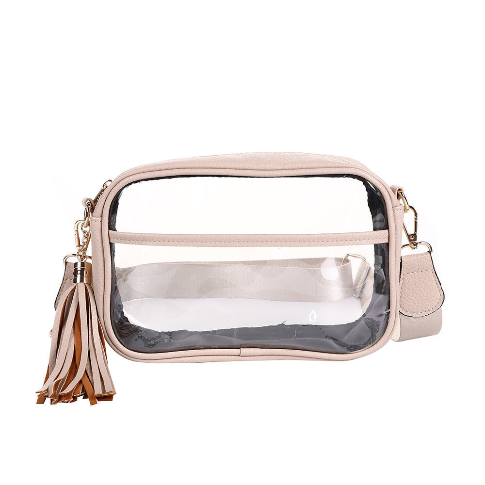 Clear Crossbody Bag Stadium Approved TPU Messenger Purse with Tassel