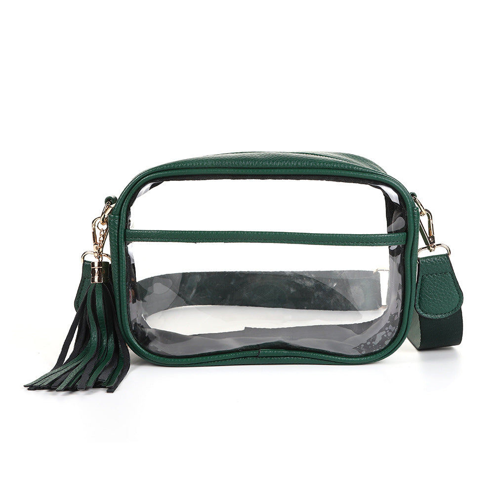 Clear Crossbody Bag Stadium Approved TPU Messenger Purse with Tassel