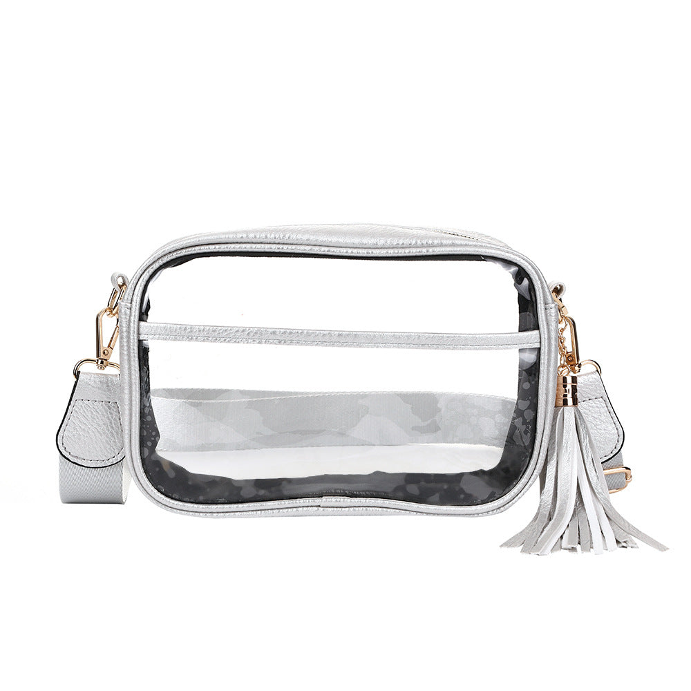 Clear Crossbody Bag Stadium Approved TPU Messenger Purse with Tassel