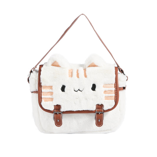 Kawaii Soft Fur Cat Crossbody Bag Girls Satchel Purse