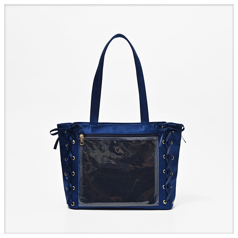 Ita Shoulder Bag Shiny Nylon Tote Ita Bags with Ribbon