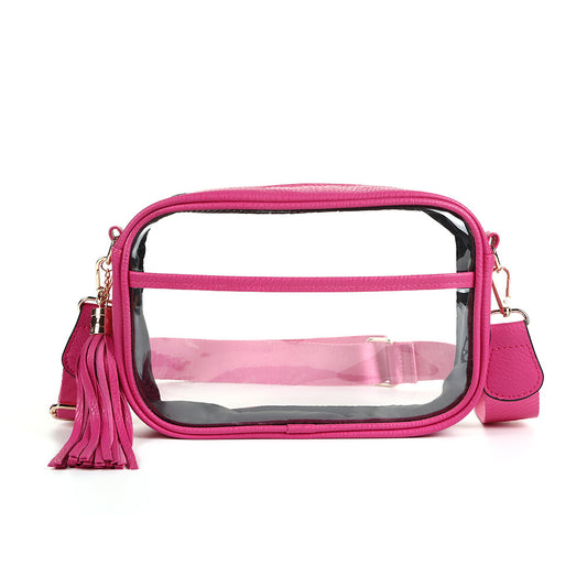 Clear Crossbody Bag Stadium Approved TPU Messenger Purse with Tassel