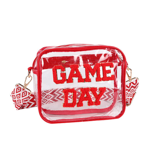 Stadium Approved Clear Crossbody Bag Gameday Purse with Chenille Letters